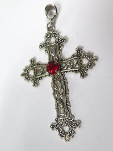COLORFUL SPARKLING RED GEMSTONE CROSS PENDANT SILVER COLOR 3" - Picture 1 of 8