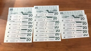 1991 $20 Bank note of Canada Bonin/Thiessen , 20 consecutive note - Picture 1 of 3