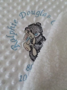 personalised dimple fleece baby blanket grey teddy tatty sherpa luxury fleece - Picture 1 of 3