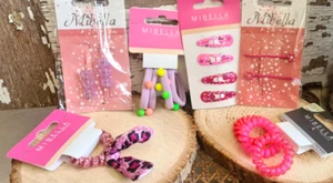 Haarschmuck Kinder Mädchen rosa lila Haargummis Haarspangen Zopfgummis 6er Set - Bild 1 von 6