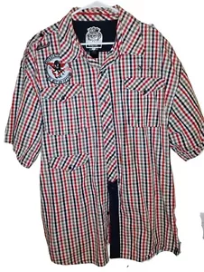 Akademiks AKDMKS Shirt Mens 4XL Plaid Cotton Button Up Short Sleeve Tail Less - Picture 1 of 4
