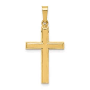 14K Yellow Gold Hollow Cross Pendant L- 1.11 Inch, W-0.36 Inch, 0.65 gram - Picture 1 of 4