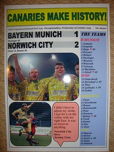 Bayern München 1 Norwich City 2 - UEFA-Pokal 1993 - Souvenir Print - Bild 1 von 1