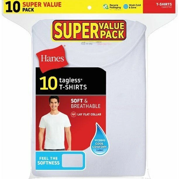 Hanes 2135Z0 Men's Size M T-Shirt - White (10 Pack)