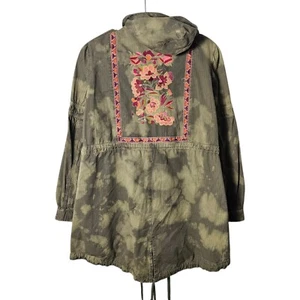 NWT Free People Army Jacket Floral Embriodery Green 4 Hood Zip Up Festival - Picture 1 of 11