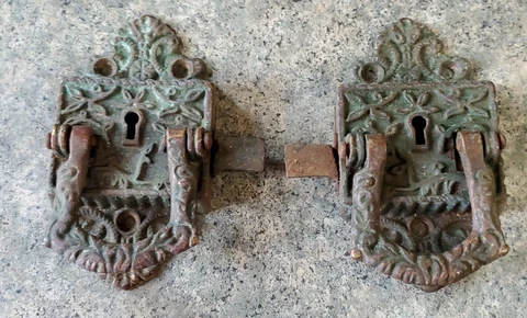 2 Antique Very Ornate Solid Brass  Antique Door Locks Cover