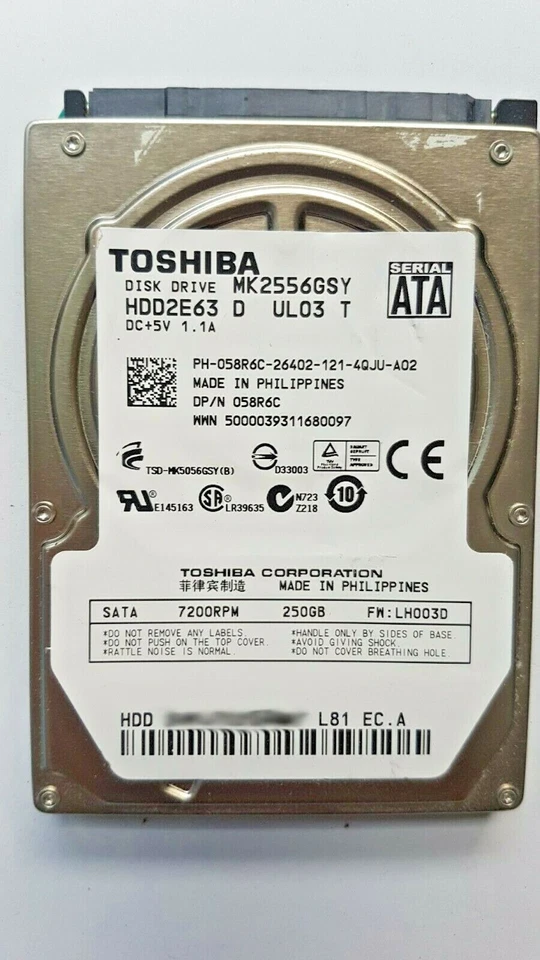 250 GB SATA Toshiba MK2556GSY 7200 RPM 2.5 " Festpatte - Image 1 of 1
