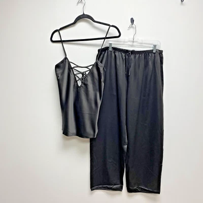 Juego de 2 pijama Fredericks of Hollywood negro con cordones de celosía de verano para mujer 2X Foto 1 de 4