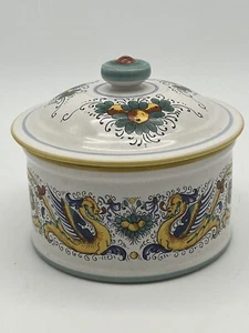 "Hermosa cazuela dragones cubierta redonda de cerámica artística italiana Deruta de 1,5 cuartos de galón 6,5""" - Imagen 1 de 12