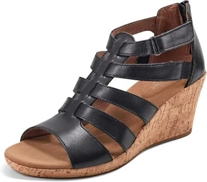 Rockport Women's Briah Gladiator Wedge Sandals, Black Size 8W - Picture 1 of 5