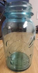Vintage Antique Ball "Perfect Mason" Quart Blue/Green Aqua Glass #9 - Picture 1 of 6