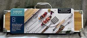 Gibson Home 8 Piece BBQ Tool Set with Acacia Wood Handles and Aluminum Case, NIB - Picture 1 of 5