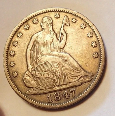 1847 Seated Liberty Silver Half Dollar, Half Dol. - Image 1 of 4