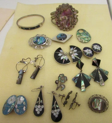 ВИНТАЖНЫЙ АБАЛОНА ШВАБРА ЮВЕЛИРНЫХ ИЗДЕЛИЙ ЛОТ (МЕКСИКА, 925, АЛЬПАКА И НЕМАРКИРОВАННЫЙ) - Изображение 1 из 4