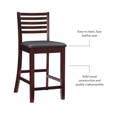 Linon Triena Madera Escalera Trasero Imitación Cuero Asiento 25" Taburete de mostrador en Merlot Foto 1 de 4