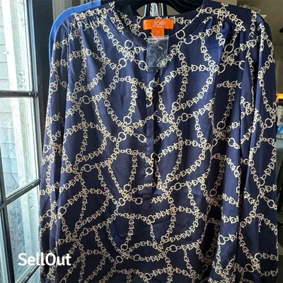 Blusa túnica informal Joe Fresh para mujer L azul geométrica manga larga Foto 1 de 3