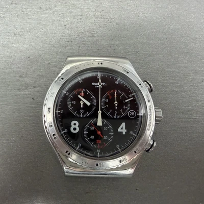 Reloj Swatch Irony Cronógrafo Blackie Hombre 43mm Esfera Negra Acero Fecha Redondo Nuevo Batt Foto 1 de 4