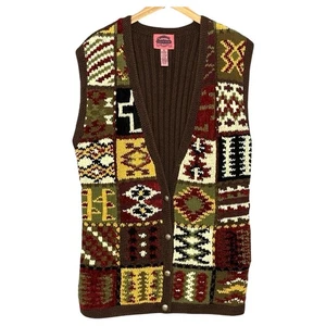 Chaleco Suéter De Colección Cambridge Para Mujer M Marrón Azteca Suroeste Tribal Vaquera Occidental - Imagen 1 de 13