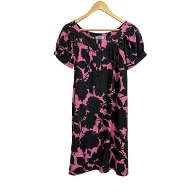 Moschino CheapandChic 粉红色黑色花卉 A 字真丝连衣裙,尺寸 S — 第 1/4 张图片