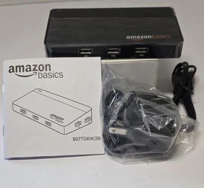 10 Port USB 2.0 Hub Amazon Basics w/ Power Adapter and Cable 2 Fast Charge ports - Image 1 of 4