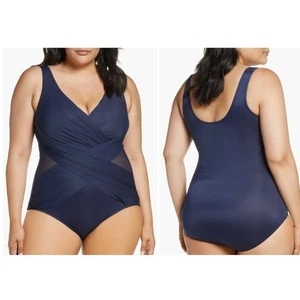 Miraclesuit 18W Swimsuit One Piece Navy Blue Wrap Illusionist Crossover NEW $184 - Picture 1 of 6