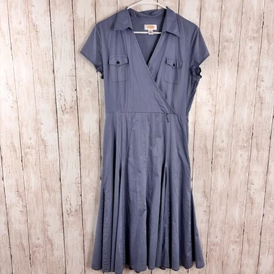 Vestido Camisa Talbots Ajuste y Acampanado Midi Talla 8 Ligero Algodón Azul Pliegues Sin Cinturón Foto 1 de 4