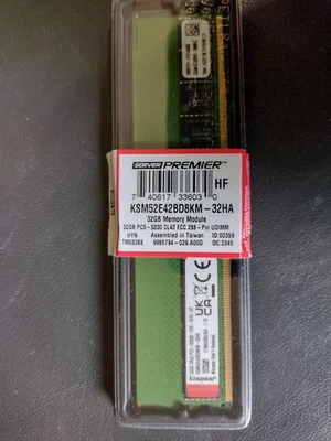 ECC Unbuffered UDIMM DDR5 32GB Kingston Server Premier Ksm52e42bd8km-32ha 5200 - Bild 1 von 3