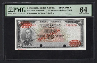 Venezuela 50 Bolivares ND(1964-72) P47s "Specimen N.3" Uncirculated Grade 64 - Image 1 of 2