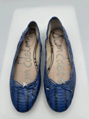 Zapatos planos de ballet Sam Edelman Felicia azul estampado pitón para mujer talla 11M. LEER Foto 1 de 4