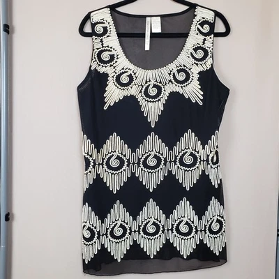 Top túnica sin mangas Forgotten Grace L bordado soutache negro bohemio transparente  Foto 1 de 4