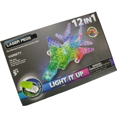 Laser Pegs Lighted Construction Set Variety 12-in-1 Helicopter Warbird Knight - Image 1 of 4