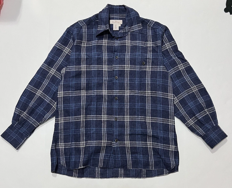 Ermenegildo Zegna Men’s 100% Linen Long Sleeve Plaid Button Down Shirt Size S - Image 1 of 4