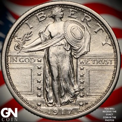 1917 P Tipo 1 Cabeza Completa Standing Liberty Quarter A5412 Foto 1 de 2