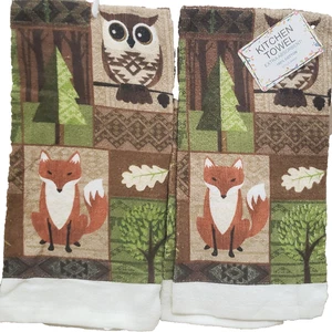 Juego de 2 mismas toallas de cocina (15"x25") ANIMALES DEL BOSQUE PATCHWORK, BÚHO Y ZORRO, AM - Imagen 1 de 11