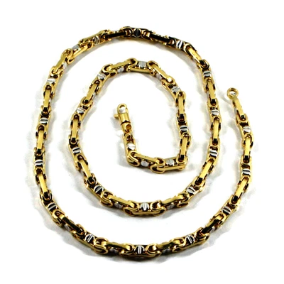 Cadena Oro Blanco Amarillo 18k 4.5mm Redondeada Ovalada Bizantino Botón Central 23.6" Foto 1 de 4