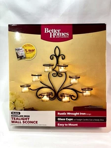 NEW Rustic Wrought Iron Glass Tealight Wall Sconce Better Homes & Gardens - Picture 1 of 4
