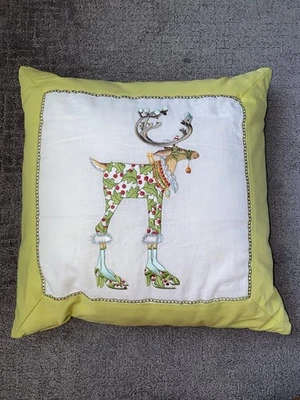 Patience Brewster Vixen Reindeer Christmas pillow green multi 16x16 - Image 1 of 4