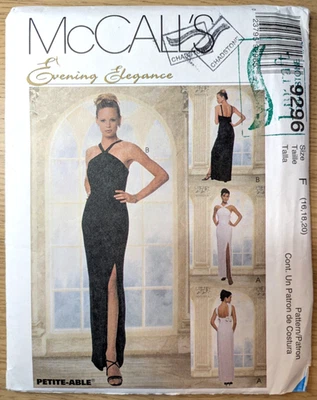 McCall's 9296 Evening Elegance Sz 16-20 Miss Lined Dress Formal Front Slit Uncut - Image 1 of 3