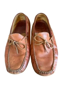 H. S. Trask Woven Loafers Mens 8.5M Brown Leather Driving Shoes Moccasins - Picture 1 of 16