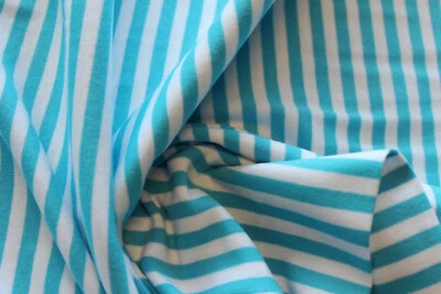 PRETTY WOMAN 1 Lfm Jersey 4,55€/m² Schlauchstoff Baumwolle Ringeljersey türkis, weiß FC41