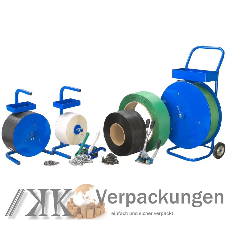 KK VERPACKUNGEN Textil Umreifungsband -PP -gewebt Abrollgerät Bandspanner Klemmen