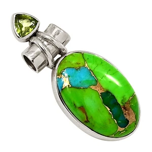 Composite Blue Turquoise In Green Mohave & Peridot 925 Silver Pendant ALLP-27581 - Picture 1 of 1