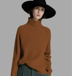 Womens Warm Turtleneck Knitted Pullover Long Sleeve Sweaters Loose Solid Jumpers - Picture 1 of 5