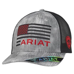Ariat Mens Hat Baseball Cap Logo Mesh Snap Embroidered Flag Grey A300014206 - Picture 1 of 2