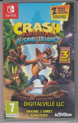 Crash Bandicoot N Sane Trilogy Nintendo Switch Nuevo Sellado de Fábrica 3 Juegos Foto 1 de 4