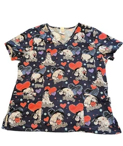 Disney Eeyore Scrub Top Women’s Sz Large Blue Lovable Bows Hearts Valentines Day - Picture 1 of 7