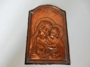 COPPER ICON / LEADED REVERSE ATTACTIVE ITEM 1880S ERA MADONNA CHILD CHRISTIANITY - Picture 1 of 5