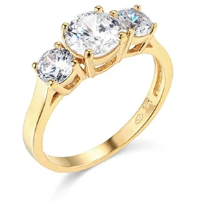 1.95 Ct Round Cut Solid 14K Yellow Gold 3 Three Stone Engagement Wedding Ring - Picture 1 of 3