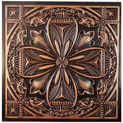 PAINTSDECOR PL10 Traditional copper 10tile/lot Faux Tin PVC Glue up Ceiling Tile - Image 1 of 4