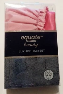 Pink Satin Shower Cap and Grey Microfiber Turban Luxury Hair Set - Picture 1 of 2